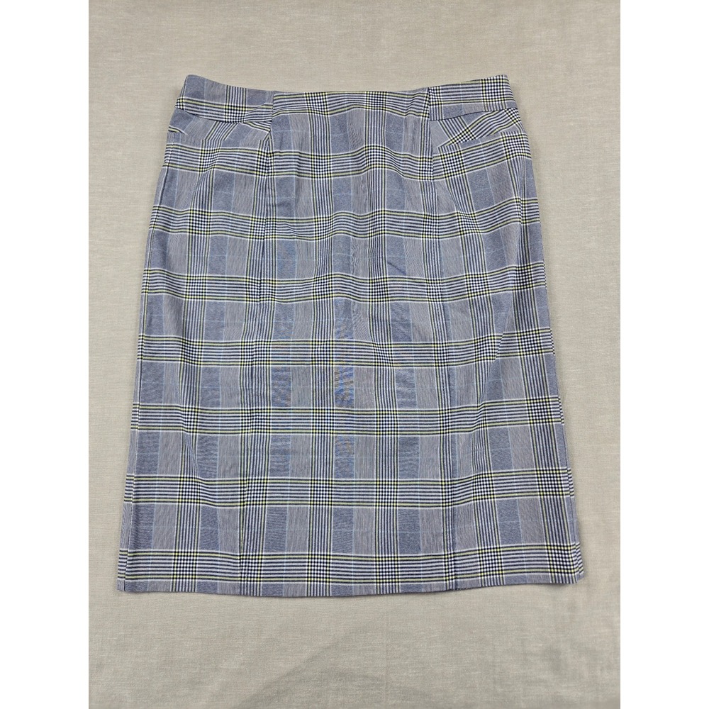 Tribal Blue Plaid Pencil Skirt Size 4 Glen Check Stretch Career Knee Length